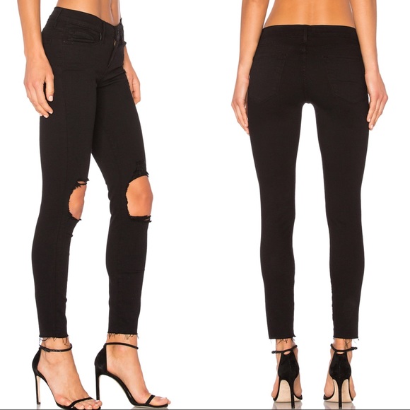 REVOLVE FRAME Black Skinny Jeanne Crop Distressed - Picture 2 of 8